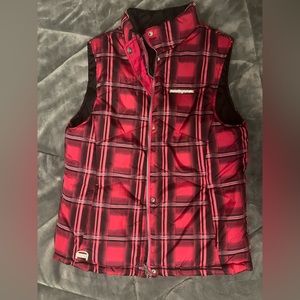 Pink plaid puff vest
